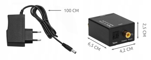 КОАКСИАЛЬНО-ОПТИЧЕСКИЙ ПРЕОБРАЗОВАТЕЛЬ TOSLINK В 2x RCA CINCH + БЛОК ПИТАНИЯ 230 В