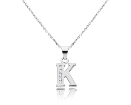 Серебряная цепочка с буквой К, фианиты, колье женское (925).