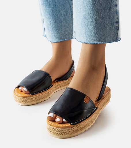 23078 Czarne espadryle na platformie sandały 39