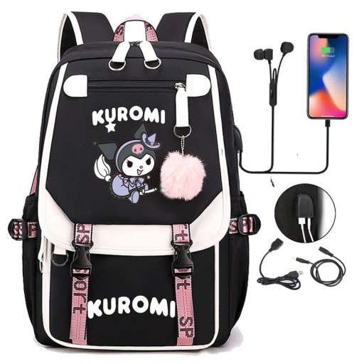 ШКОЛЬНЫЙ РЮКЗАК KUROMI ДЛЯ ДЕВОЧЕК 1, 2, 3, 4, 5 классов, ЧЕРНЫЙ ДЛЯ ШКОЛЫ