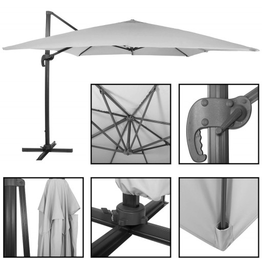 PARASOL OGRODOWY SKŁADANY DUŻY+POKROWIEC MOCNY 500cm Z KORBĄ SZARY OBROTOWY