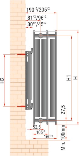 Стальная панель радиатора, боковая мощность 60x100смTYP33