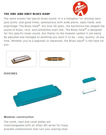 Blues Harp MS G harmonijka ustna diatoniczna grzebień drewno Doussie Hohner
