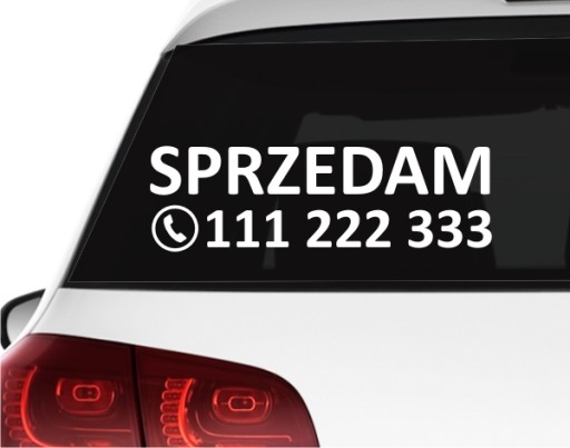 Naklejka na auto szybę SPRZEDAM + NUMER TELEFONU Wynajmę *WZORY *40cm