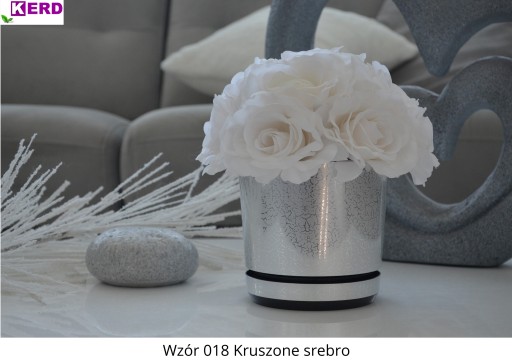 12 Doniczka z podstawką KRUSZONE SREBRO subtelny połysk storczyk orchidea