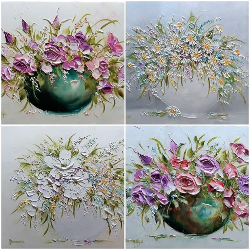 JOANNA DOMAGALSKA OBRAZ OLEJ KWIATY DELIKATNE HORTENSJE 40X50