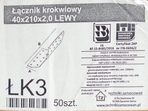 Łącznik ciesielski KROKWIOWY 40x210mm LEWY ŁK3