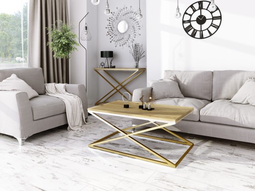 Nowoczesna Konsola X Przedpokój Loft 110x30x80 Metal Złota+Dąb Artisan