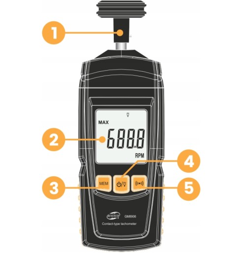 КОНТАКТНЫЙ ЖК-ТАХОМЕТР GM8906 тахометр оборотов до 99999 об/мин