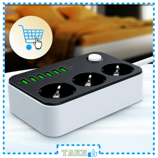 PRZEDŁUŻACZ LISTWA ZASILAJĄCA 3 GNIAZDA + 6 USB MINI LISTWA 6 USB 3 GNIAZDA