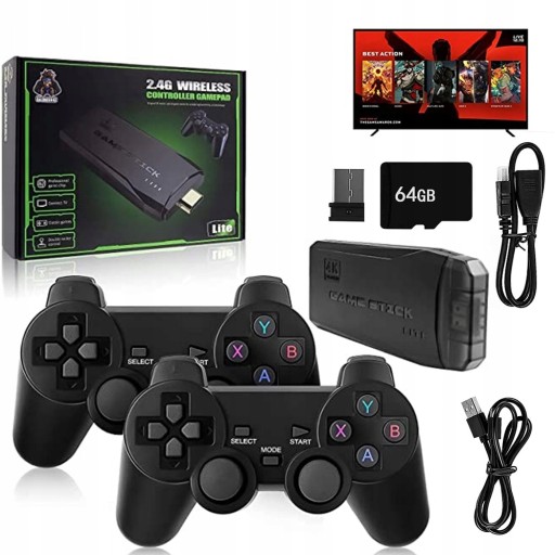 КОНСОЛЬ ДЛЯ 20 000 РЕТРО-ИГР, 2 ИГРОВЫХ КОЛОДКИ, БЕСПРОВОДНОЙ КОНТРОЛЛЕР, 64 ГБ