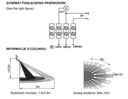 Czujnik Ruchu PIR Detekcja Na Podczerwień IP44 220-240V AC 300W Biały