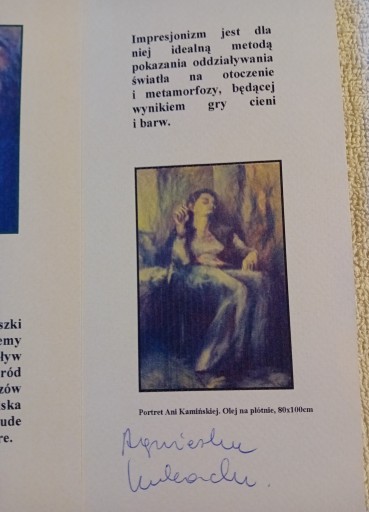 Автограф художницы - Агнешки Кобацкой. 2001 г.