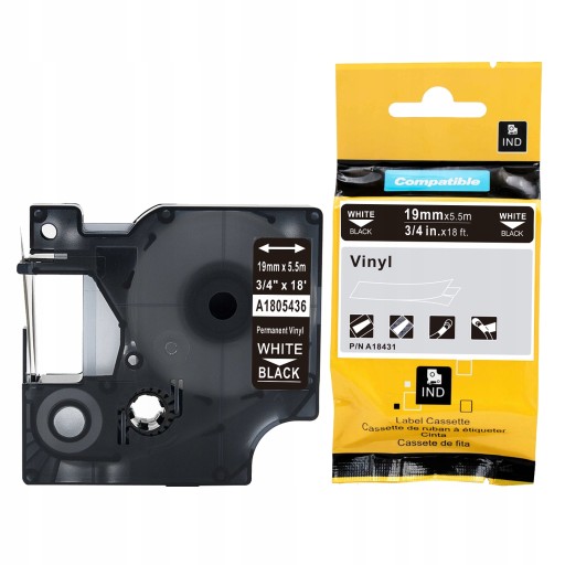 Taśma winyl 19mm do DYMO RHINO 1805436 Czarna
