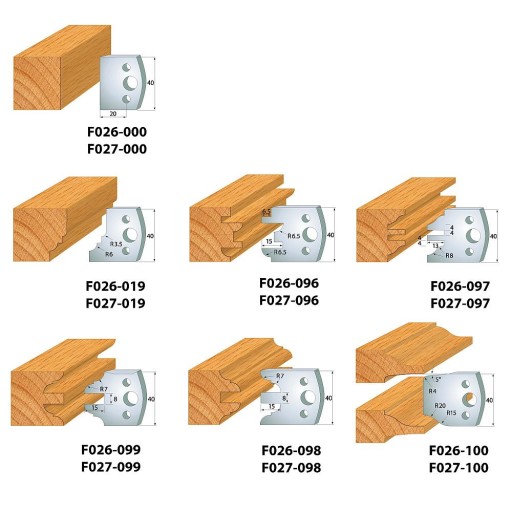 Frez walcowy profilujący do drewna do drzwiczek 7 sztuk D100x40-50 d30 STAL