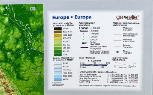 ЕВРОПА 3D ПЛАСТИК / ТРЕХМЕРНАЯ КАРТА ГЕОРЕЛЬЕФ ЕВРОПЫ ВЫПУКЛАЯ С ТРУБКОЙ