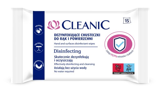 Салфетки дезинфицирующие Cleanic для рук и поверхностей 15 шт.