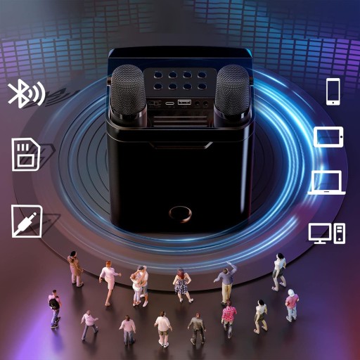 PRZENOŚNY GŁOŚNIK KARAOKE Z BLUETOOTH 5.0 I LED I 2 MIKROFONAMI
