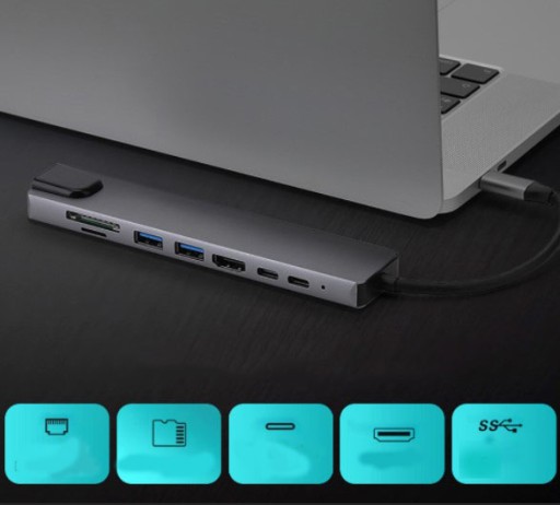 АДАПТЕР-концентратор 9-в-1 USB-C HDMI RJ45 Ethernet Устройство чтения карт SD Macbook M1 M2 M3