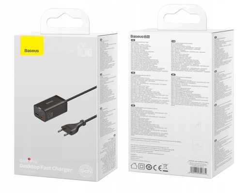 Ładowarka Baseus GaN3 Pro 2xUSB C 2xUSB 65W PD QC4.0+ AFC PPS + kabel C - C
