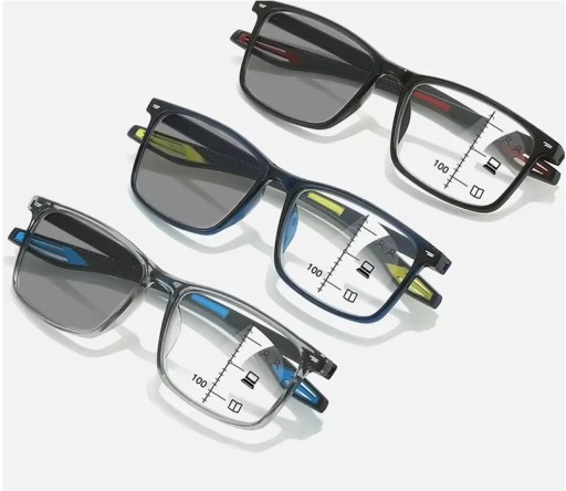 Okulary progresywne fotochrom sportowe szaro pomarańcz DAL: zero, BLIŻ +3.5