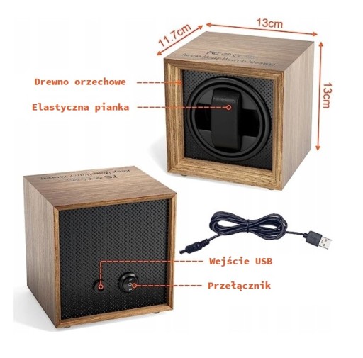 ROTOMAT DO ZEGARKÓW AUTOMAT Z CICHYM SILNIKIEM 2 TRYBY USB + ETUI ORZECH