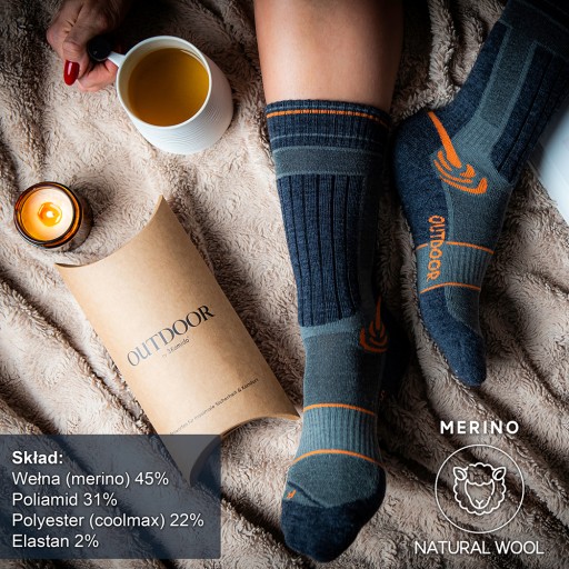 Skarpetki dziecięce 3Kamido OUTDOOR wełna merino szaro - pomarańczowe 27-30