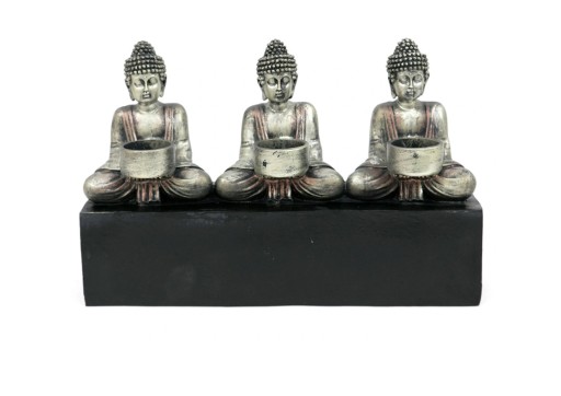 ŚWIECZNIK BUDDA CZARNY SREBRNY 40cm TEALIGHT
