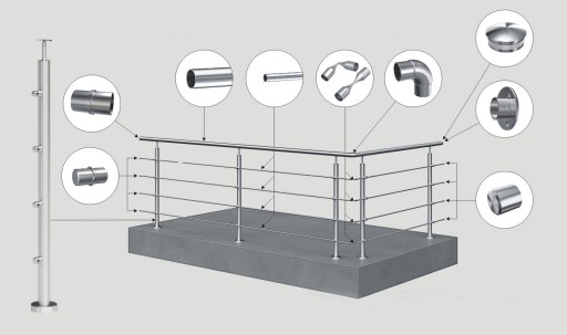 Balustrada nierdzewna balkonowa schodowa barierka 5 x Ø12 mm długość 12 m