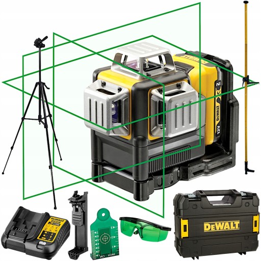 DEWALT DCE089D1G Перекрестный лазерный лазер, зеленый 3x360°, 2 Ач, футляр + штатив