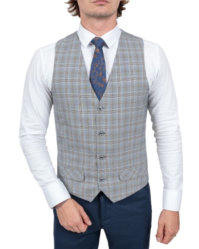 Elegancka Męska Szara Kamizelka w Drobną Kratke - 60