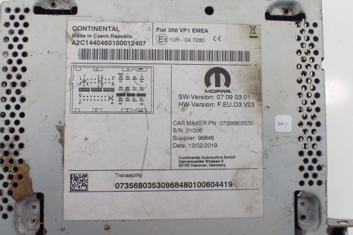 Fiat Tipo II Bluetooth Radio 07356803530