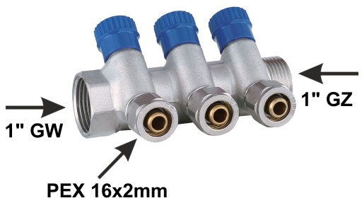 РАСПРЕДЕЛИТЕЛЬ X-HOME PEX 1” x 16 мм 7 КОНТУРОВ ХОЛОДНОЙ ВОДЫ 3 КОНТУРА ГОРЯЧЕЙ ВОДЫ