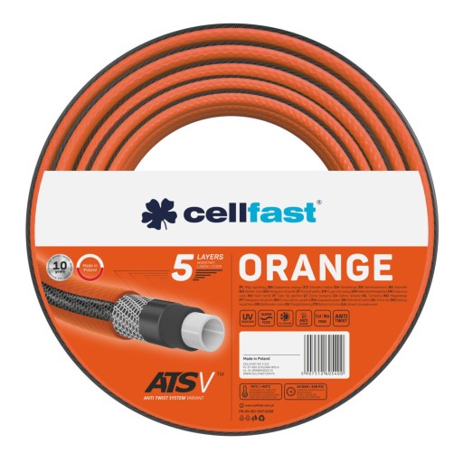 САДОВЫЙ ШЛАНГ CELLFAST ORANGE ATSV, 5 СЛОЙ, 1/2 дюйма, 15 м, 24 БАР, ПОЛЬСКИЙ ПРОДУКТ