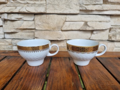 Filiżanki porcelana kubeczki sygnowane antyk retro zabytek PRL KAHLA 2 szt