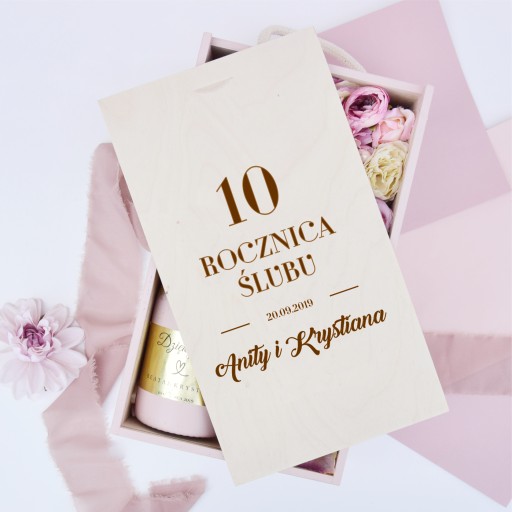 PREZENT ŚLUBNY Skrzynka na wino ROCZNICA ŚLUBU prezent grawerowany