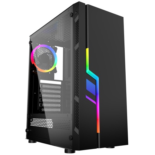ЧЕРНЫЙ КОРПУС ДЛЯ ИГРОВОГО ПК, СТЕКЛО RGB, MIDI TOWER