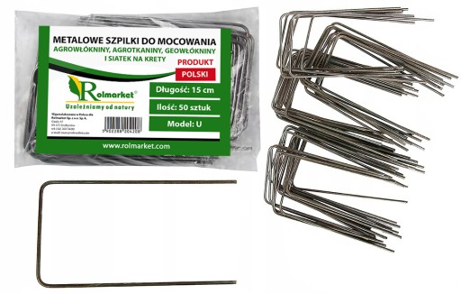 METALOWE SZPILKI do agrowłoknina agrotkanina włókniny U kotwy 15cm 50szt