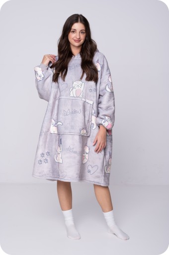 KOC BLUZA Oversize Gruba KOCOBLUZA 2w1 XXL Wzór KOTY Futrzak Bluzo Koc