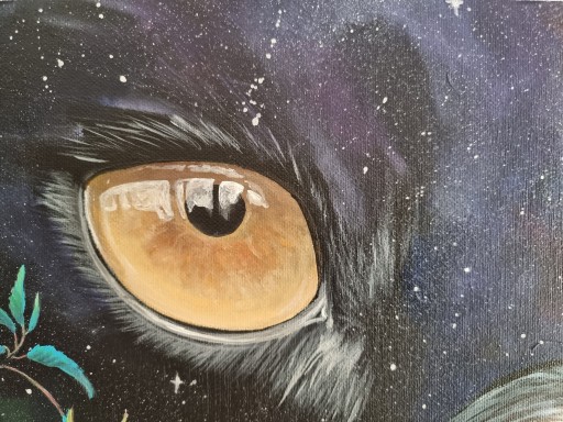 Bastet. Bogini, kobieta, puma, kwiaty, motyle.