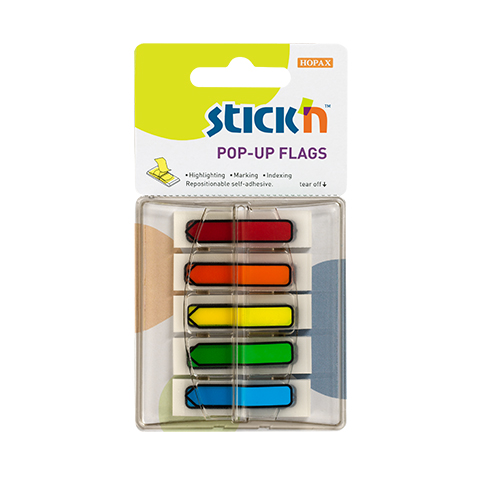 Zakładki indeksujące STICKIN strzałki 5 kolorów w plastikowym podajniku