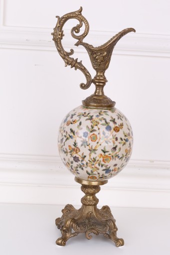 Stylowy ŚWIECZNIK BOGATO ZDOBIONY Porcelana + Brąz