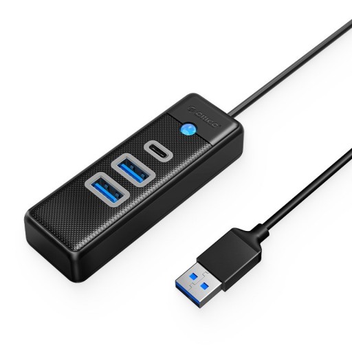 Orico Hub черный USB-A — 2x USB 3.1 + 1x USB-C, встроенный кабель 15 см