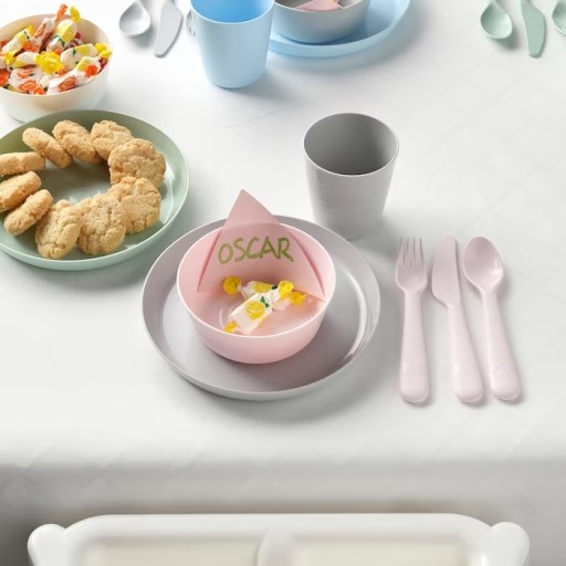 IKEA KALAS zestaw talerze kubki miski sztućce x36