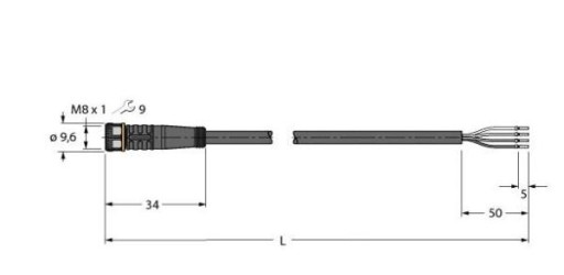 TURCK PKG4M-10/TXL PUR-кабель 4-жильный, 1,8 м, разъем M8