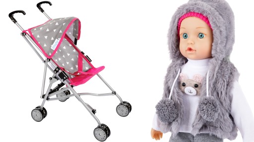 KINDERPLAY WÓZEK DLA LALEK SPACERÓWKA SKŁADANY PARASOLKA + LALKA BOBAS