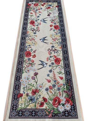 BIEŻNIK NA STÓŁ ŁAWĘ 40x100 cm W KWIATY PTAKI