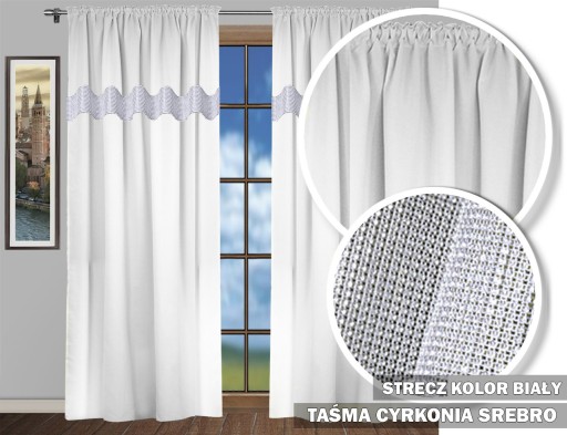 ZASŁONA GOTOWA LEN MATOWY CYRKONIE 250X145 TAŚMA SREBRNA