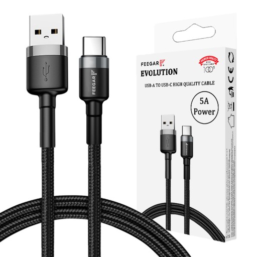 Кабель Feegar USB TYPE-C QC 3.0, 5A, нейлоновый кабель