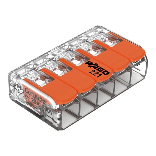 WAGO QUICK CONNECTOR 5 — ПРОВОДНОЙ РАЗЪЕМ 5 x 0,14 — 4 мм² 5 ШТ. 221-415